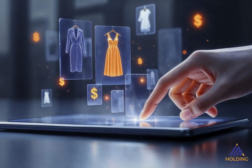 a person choosing an outfit from an ecommerce website